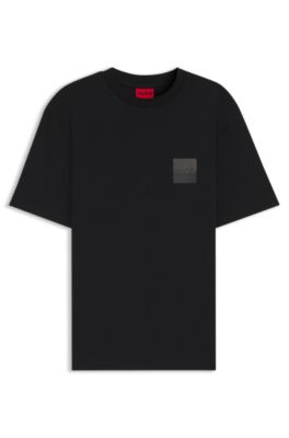 Camiseta relaxed fit de algod&oacute;n con logos en dos partes, Negro