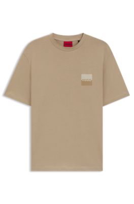 Camiseta relaxed fit de algod&oacute;n con logos en dos partes, Beige
