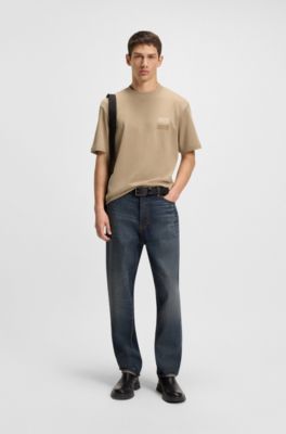 Camiseta relaxed fit de algod&oacute;n con logos en dos partes, Beige