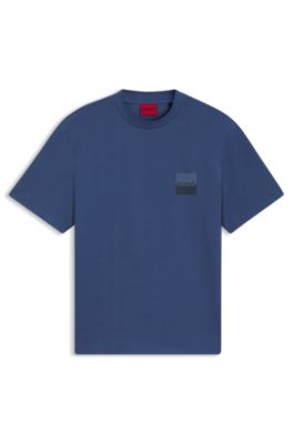 Camiseta relaxed fit de algod&oacute;n con logos en dos partes, Azul