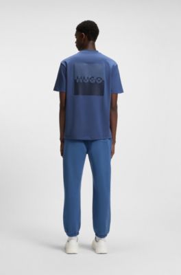 Camiseta relaxed fit de algod&oacute;n con logos en dos partes, Azul