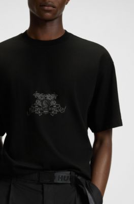 T-shirt en jersey de coton avec logos style universitaire, Noir