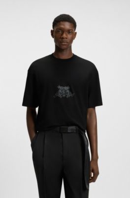 Collegiate-artwork T-shirt in cotton jersey, Black