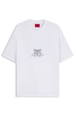 Camiseta de punto de algod&oacute;n con logos de estilo universitario, Blanco