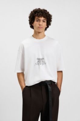 Camiseta de punto de algod&oacute;n con logos de estilo universitario, Blanco