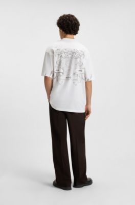 Camiseta de punto de algod&oacute;n con logos de estilo universitario, Blanco