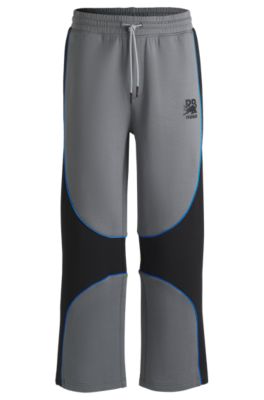 Pantalones de ch&aacute;ndal de mezcla de algod&oacute;n HUGO x RB con detalles de ribetes, Gris oscuro