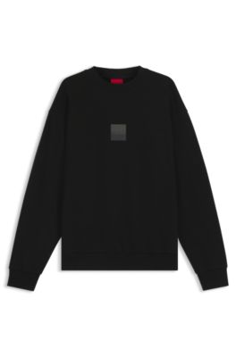Sudadera de felpa de algod&oacute;n con logo dividido, Negro