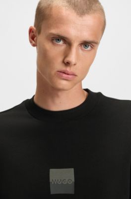 Sudadera de felpa de algod&oacute;n con logo dividido, Negro