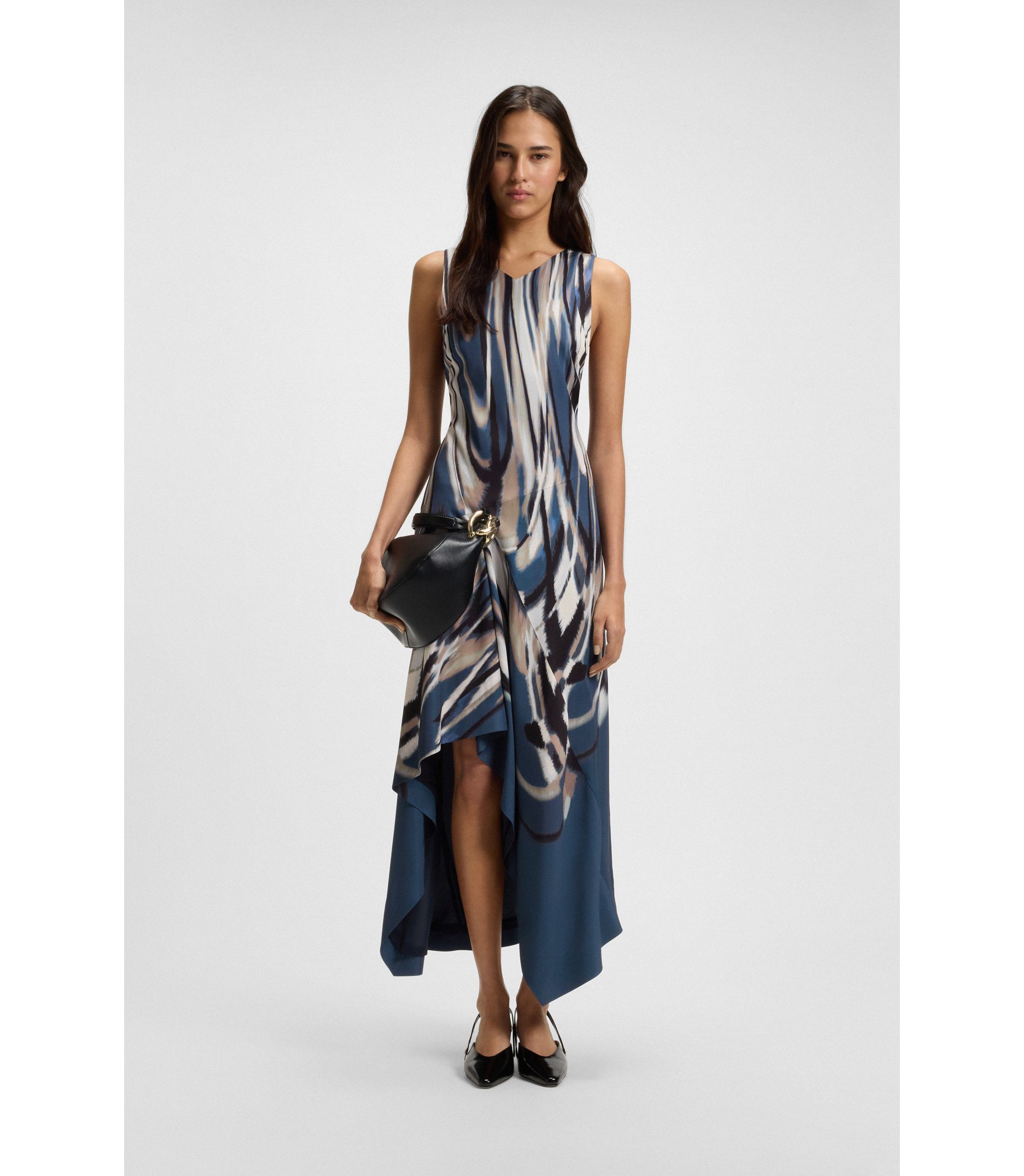 BOSS - Printed-twill dress with asymmetric hemline - Patterned