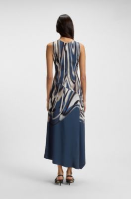 Vestido de sarga con estampado y bajo asim&eacute;trico, Fantas&iacute;a