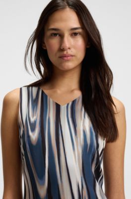Asymmetric-hem dress in printed twill, Patterned