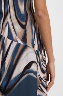 Vestido de sarga con estampado y bajo asim&eacute;trico, Fantas&iacute;a