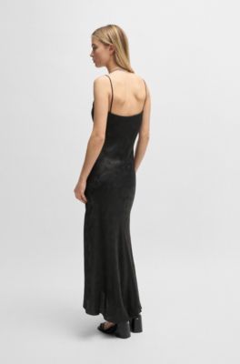 Floral-jacquard dress with asymmetric hem, Black