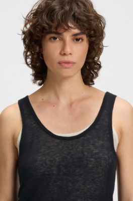 Camiseta de tirantes de punto con dise&ntilde;o a capas, Negro