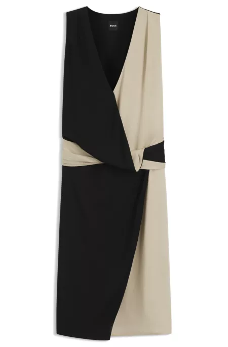 Wrap-front dress with colour-blocking