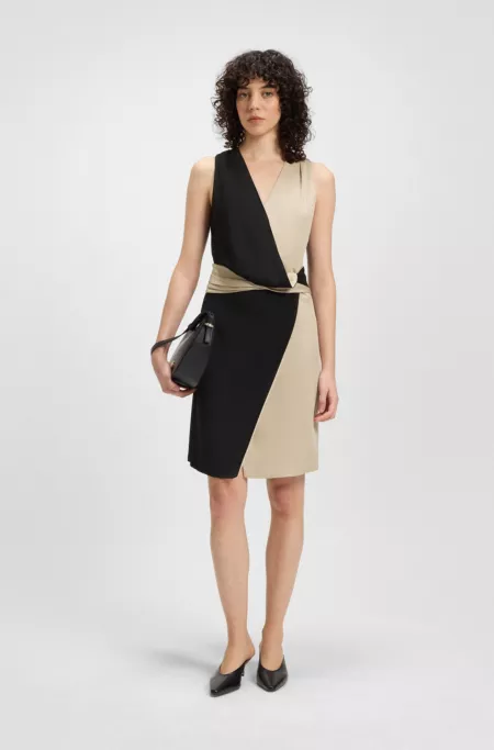 Wrap-front dress with colour-blocking