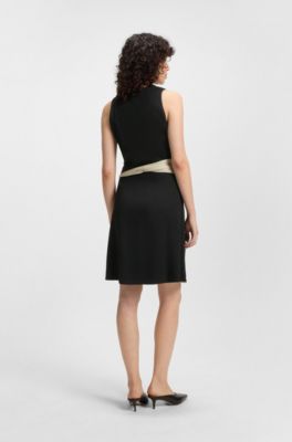 Wrap-front dress with colour-blocking, Black