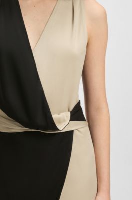 Wrap-front dress with colour-blocking, Black