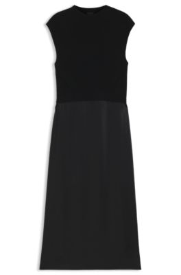 Knitted dress with satin skirt, Black