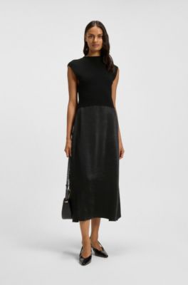 Knitted dress with satin skirt, Black