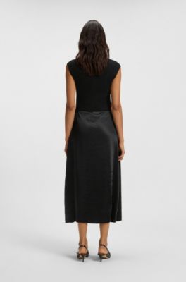 Vestido de punto con falda de sat&eacute;n, Negro