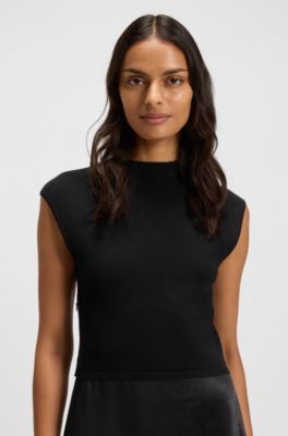 Knitted dress with satin skirt, Black