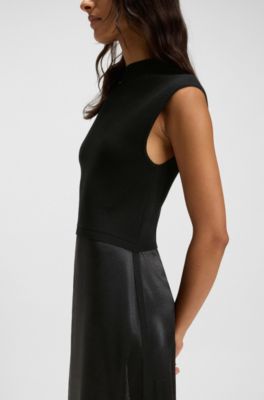 Knitted dress with satin skirt, Black