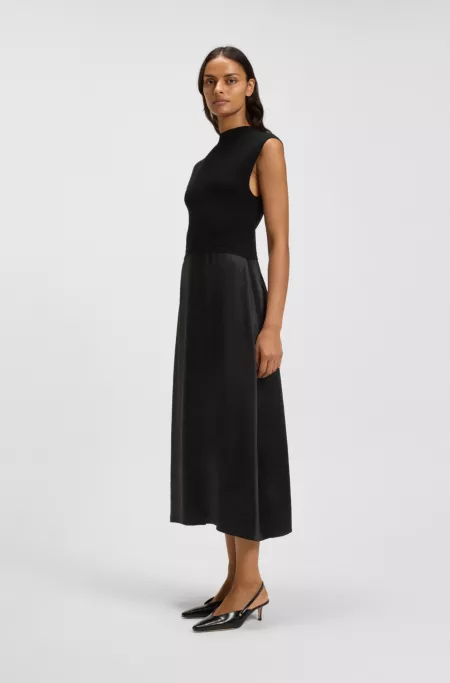 Knitted dress with satin skirt