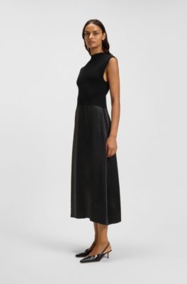 Vestido de punto con falda de sat&eacute;n, Negro