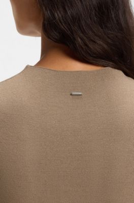 Vestido de punto con falda de sat&eacute;n, Marr&oacute;n claro