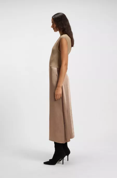 Knitted dress with satin skirt