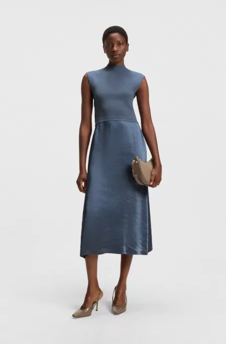 Knitted dress with satin skirt