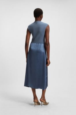 Vestido de punto con falda de sat&eacute;n, Celeste