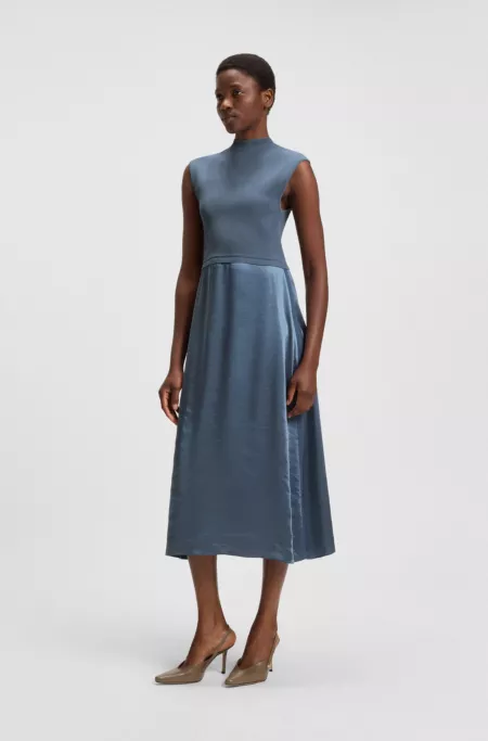 Knitted dress with satin skirt