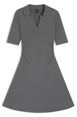 Vestido de punto con cuello abierto, Gris oscuro