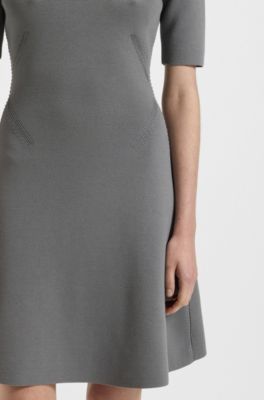 Vestido de punto con cuello abierto, Gris oscuro