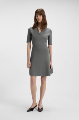 Knitted dress with skipper collar, Dark Grey
