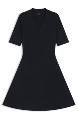 Knitted dress with skipper collar, Dark Blue