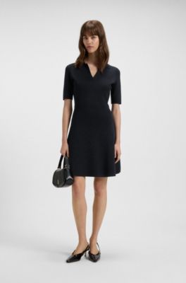 Knitted dress with skipper collar, Dark Blue