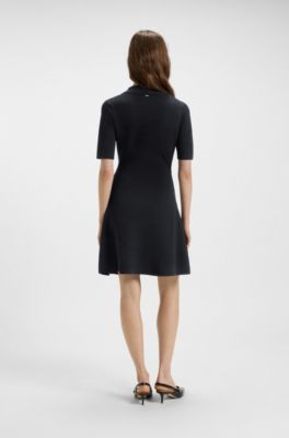 Knitted dress with skipper collar, Dark Blue