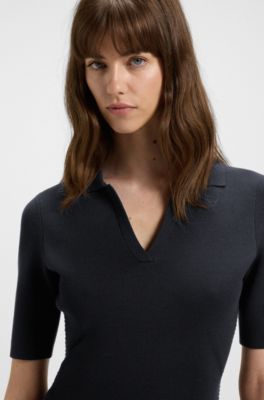 Knitted dress with skipper collar, Dark Blue