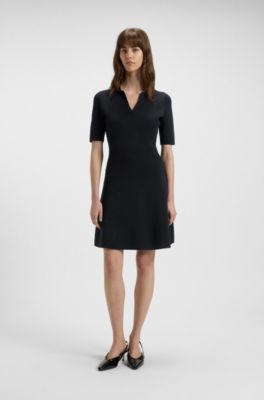 Knitted dress with skipper collar, Dark Blue