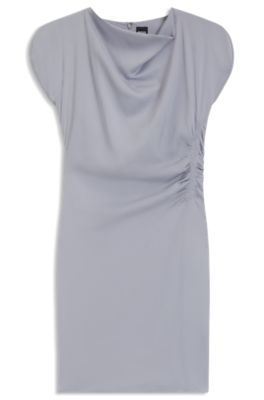 Gathered-detail dress with drape neckline, Light Grey