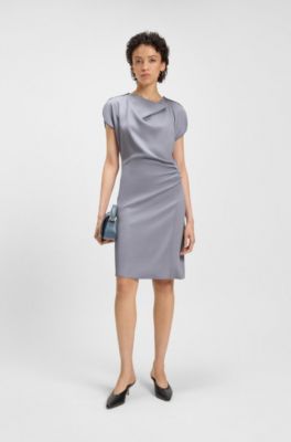 Vestido de escote drapeado con detalle fruncido, Gris claro