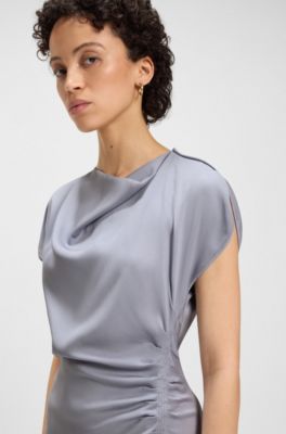 Vestido de escote drapeado con detalle fruncido, Gris claro