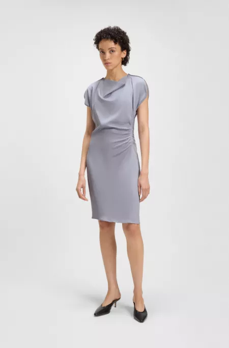 Gathered-detail dress with drape neckline