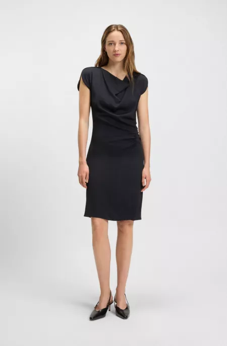 Gathered-detail dress with drape neckline