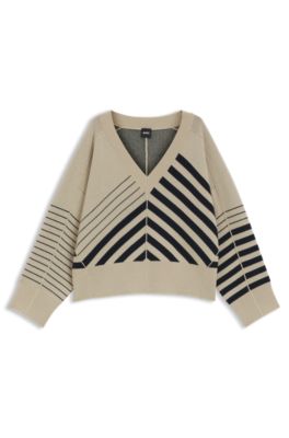Wool-cashmere sweater with block stripes, Patterned