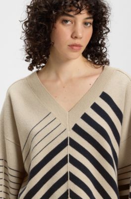 Wool-cashmere sweater with block stripes, Patterned